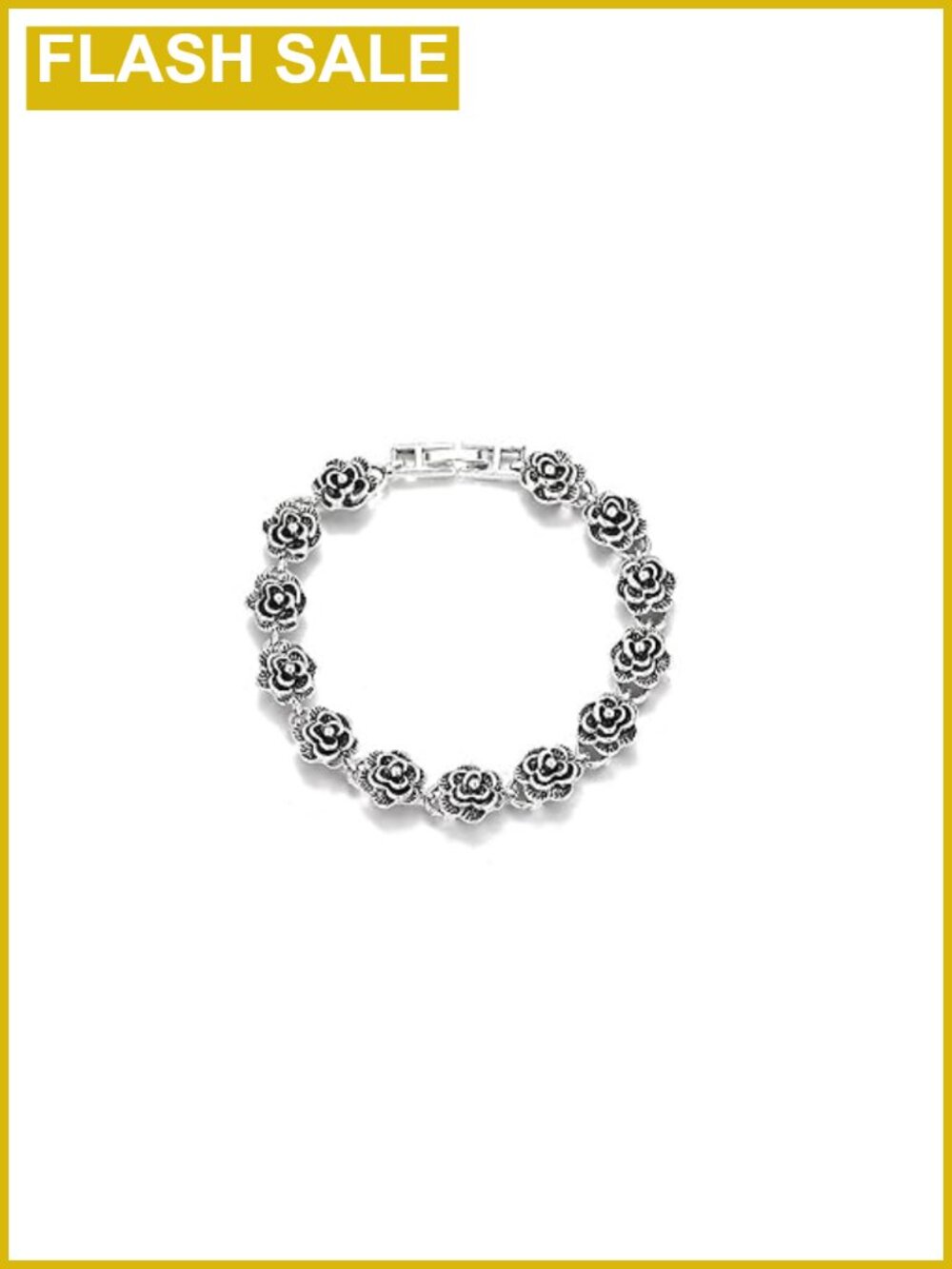 Vintage Silver Flower Bracelet Rose Carved Chain Link Jewelry Gift Women